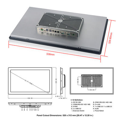 PC encaixado Fanless 21,5&quot; do tela táctil Resistive computadores do painel do diodo emissor de luz I7 de FHD