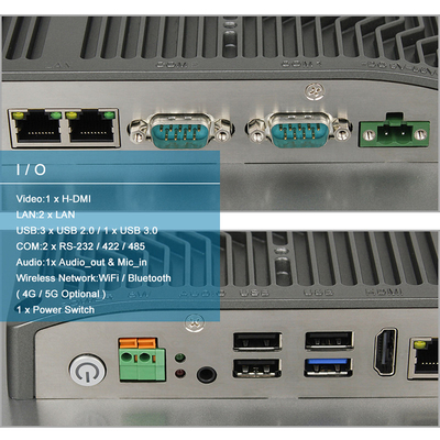 16/9 computador industrial Fanless áspero do núcleo do PC do painel de toque de FHD HMI I3 com 2COM
